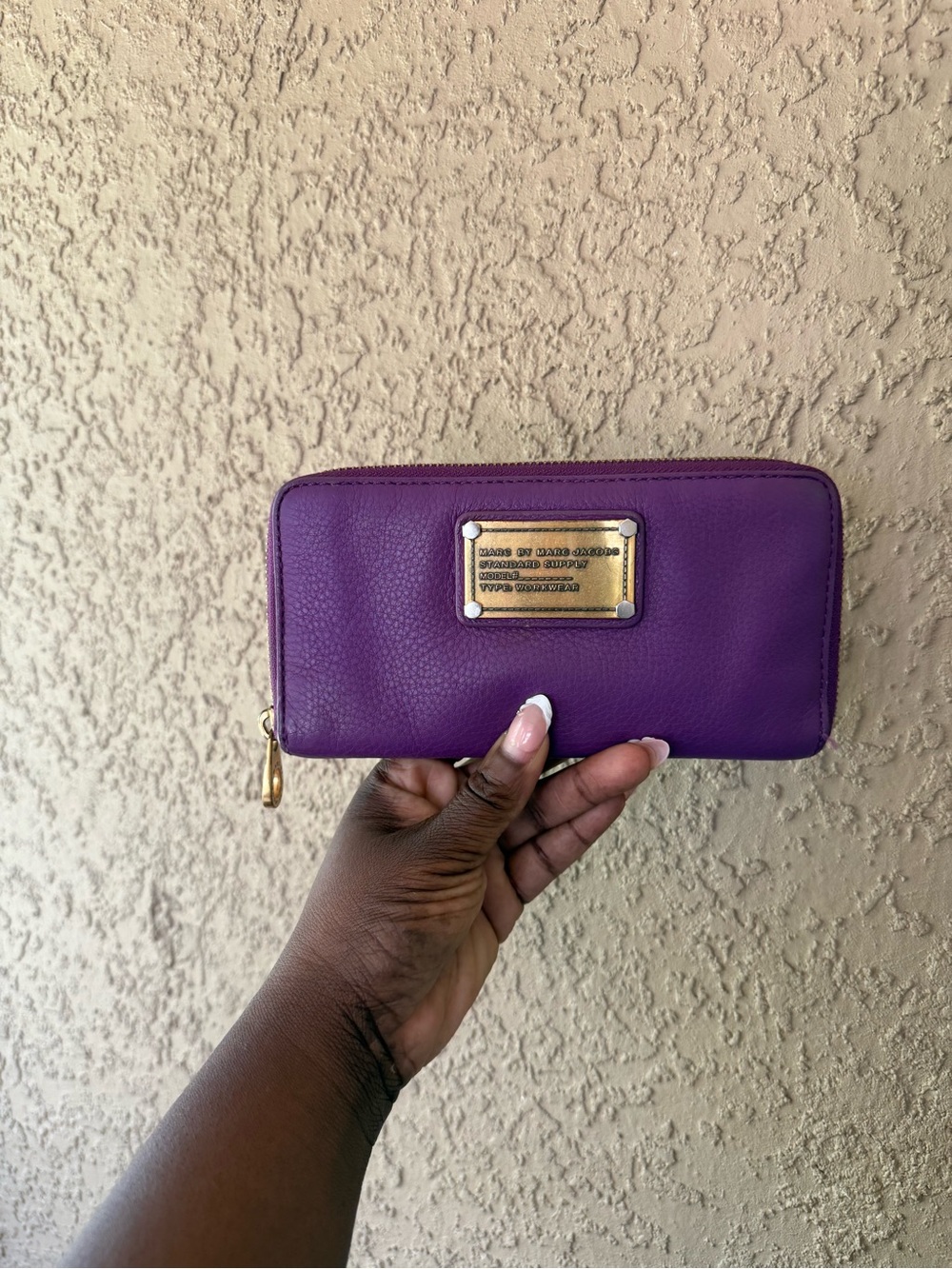 Marc Jacobs Purple Zip-Around Leather Wallet with Gold Plate